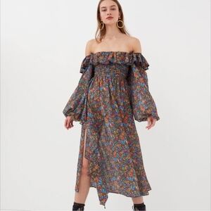 NWT For Love & Lemons Women's Brittany Floral Print Long Sleeve Midi Dress